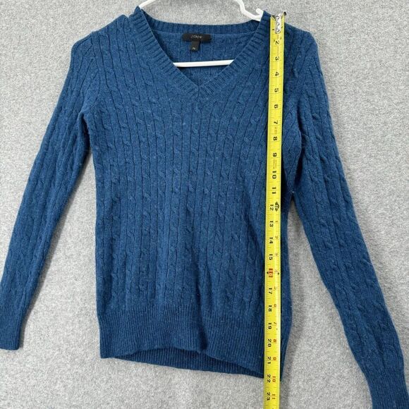 J Crew Sweater Womens PS Petite Small Wool Blend Blue Cable Knit V-Neck Long Slv - Picture 4 of 12